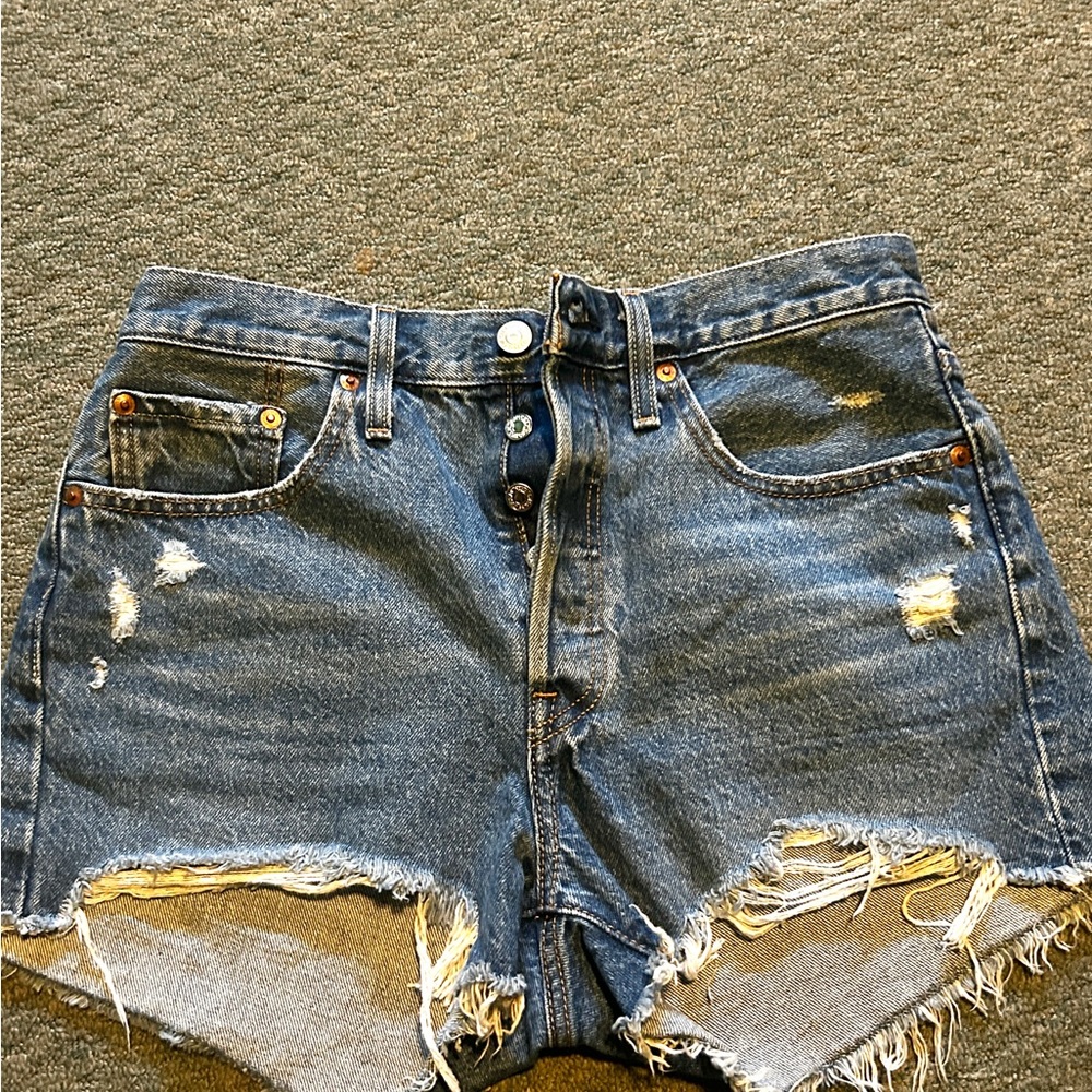 Levi's Blue Distressed 501 Jean Shorts
